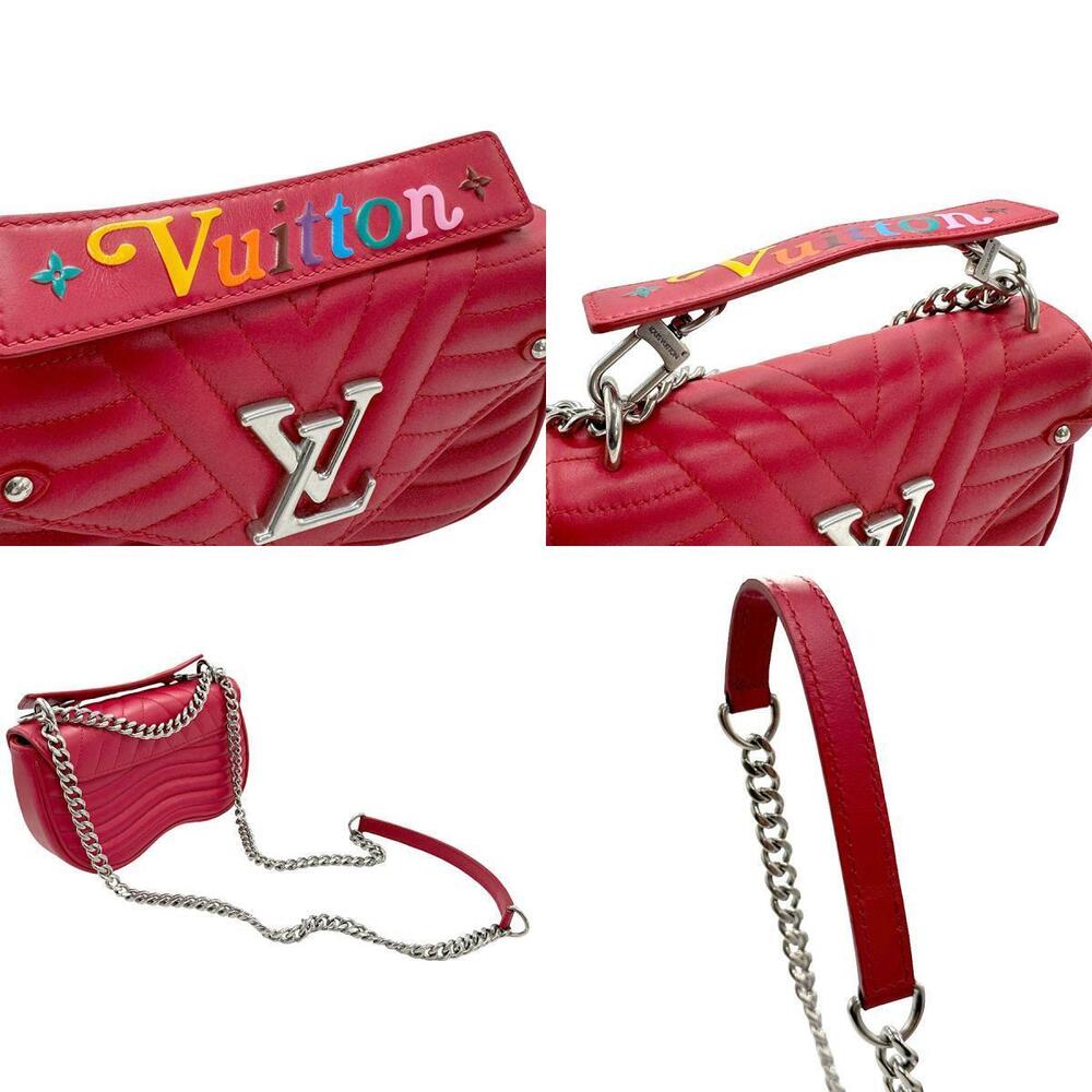 Louis Vuitton Crossbody Shoulder Bag Handbag Wave Chain Leather Red Silver - Picture 4 of 5